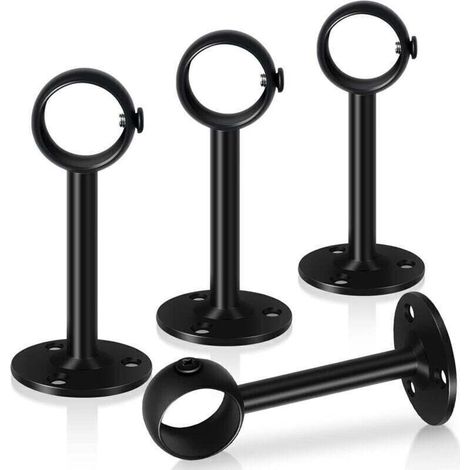 Lot de 4 supports de tringle à rideaux noirs de 33 mm en acier inoxydable très résistants pour tringle à rideau, placard, armoire, plafond (1/4)