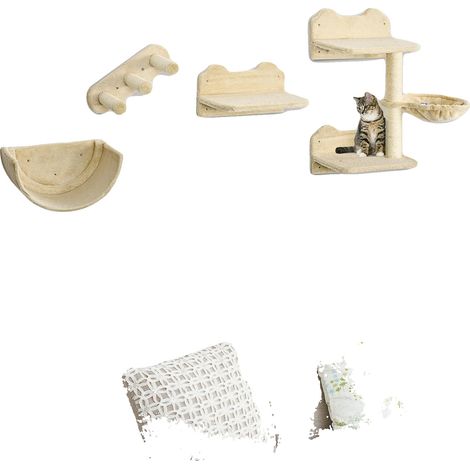 Arbre à chat, Matériau en bois, Design à trois niveaux, Compatibilité intérieure, Hamac en peluche douce, Structure adaptée aux griffes (1/5)