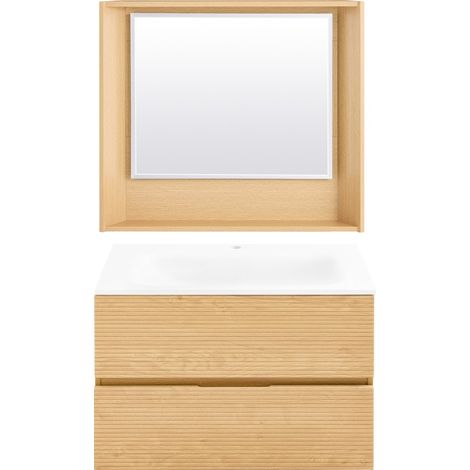 SoBuy Wall-Mounted Vanity Cabinet with Mirror Under-Sink Cabinet with Mirror Bathroom Vanity Set with Mirror Washbasin Cabinet with Mirror, Wood Color, BZR198-N