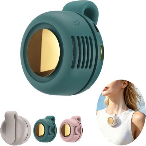 Grüner TEKROA® USB Mini Clip-Ventilator ohne Rotorblätter, 3 Modi, 360° verstellbar, kabelloser Hüft- & Nackenlüfter für Sommerkühlung (1/5)