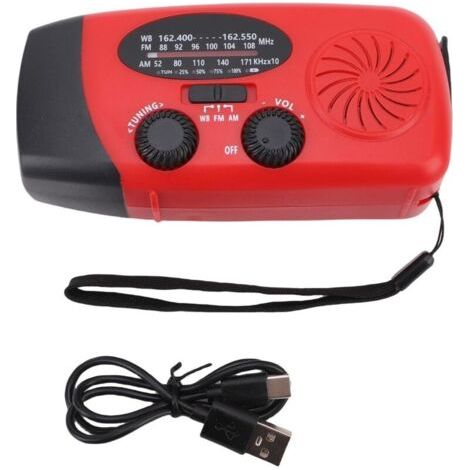 Radio météo à manivelle d'urgence AM FM NOAA, manivelle solaire avec lampe de poche LED, fonction SOS, 10000mah (1/5)