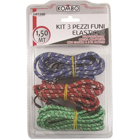 KIT 3 pz Funi Elastiche Diam 8MM L=1,50MT Colori Assortiti Doppio Gancio