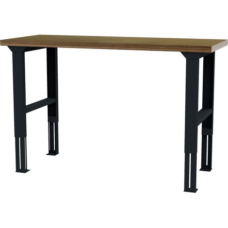 STIER höhenverstellbarer Werktisch, 1500x600x760-1060mm, aus Stahl und Buche, pulverbeschichtet