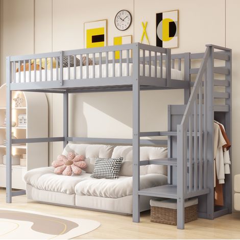 MEUBLIV Cama alta 90x200 cm gris – con escalera y almacenaje, sin colchón (1/5)