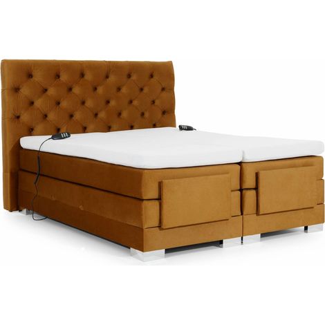 Lit continental électrique velours moutarde avec matelas et surmatelas Karmen-180x200 (1/5)