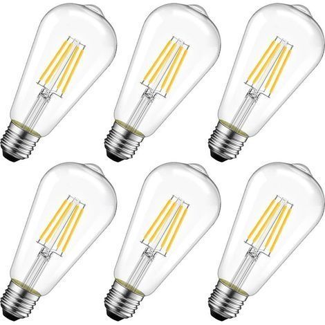 4W Edison Ampoule Filament LED E27 ST64 (=Ampoules Incandescences Décorative 100W), 1521Lm Lumière blanche 6000K, Lampe Vintage Ampoule Rétro, Non-dimmable, Lot de 6 [Classe énergétique E] (1/5)