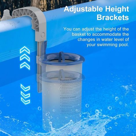 POOLAZA Oberflächenskimmer für Aufstellpools, Wandhalterung für Poolpflegezubehör für aufblasbare, röhrenförmige und Metallrahmenpools, schwimmender Skimmerkorb (1/5)