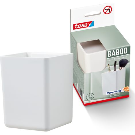 tesa Baboo - Boîte pour salle de bains, organisateur sans couvercle - Fixation au mur, sans perçage - Blanc, 86 mm x 110 mm x 80 mm - Avec tesa Powerstrips Waterproof Strips XL (1/5)