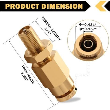 Valve Schrader de gonflage de 6,35 mm avec poussoir pour connexion pour tuyau d'air de 0,6 cm OD et suspension à ressort pneumatique pour semi-camion, remorque, tracteur (1/3)