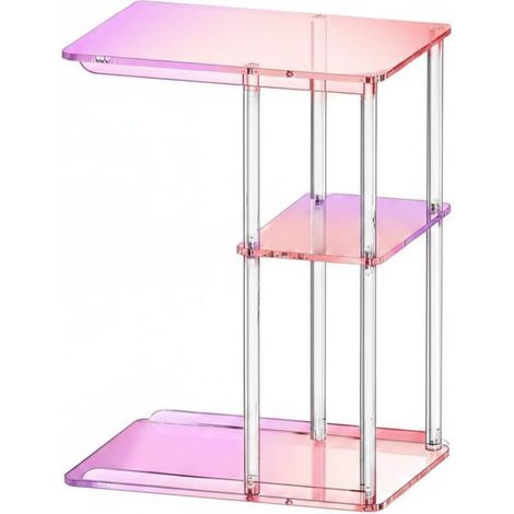 Acrylic C-Shaped Side Table, Bedside Table, End Table, Transparent Corner Table with 3 Shelves, Compact Vertical Structure, Suitable for Living Room, Bedroom, Reading Room, Colorful (1/5)