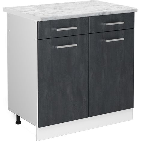 Mueble bajo de cocina R-Line, Hormigón negro, 80 cm ET Mármol, Vicco