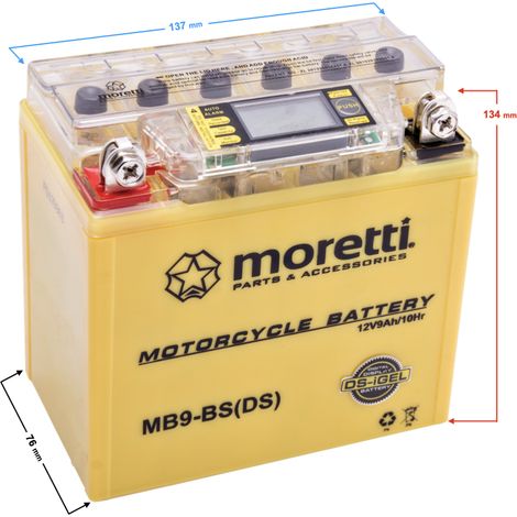 Batería Moretti 12V AGM (I-Gel) MB9-BS con indicador / 12N9-3B 12N9-BS (1/4)
