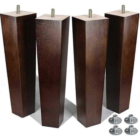 Pieds de canapé carrés en bois brun foncé de 5 cm (2 pouces), ensemble de 4 pièces, 30 cm (12 pouces) (1/5)
