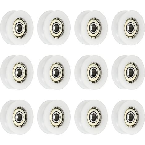 12pcs Poulie à Roulement à Billes U Gorge, Roue Roulement à Guidage en Nylon Type U Rainure 6x29x10mm, Roues Roulements à Rouleaux pour Imprimantes 3D Portes Fenêtres, Blanc (1/5)