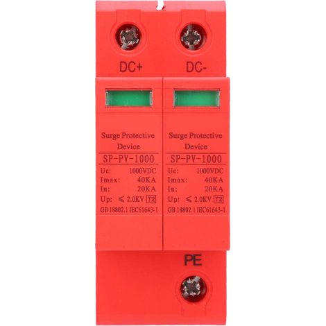 Protection contre les Surtensions 1000VDC Type 2 Parafoudre 40KA Débrochable pour L'électrotechnique Accessoires de Protection électrique, triphasé à Quatre Fils, Rouge,A (1/5)