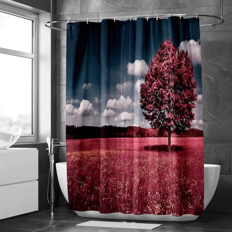 Rideau de douche motif forêt et brume matinale, rideau salle de bain imperméable, 150x180 cm (1/5)