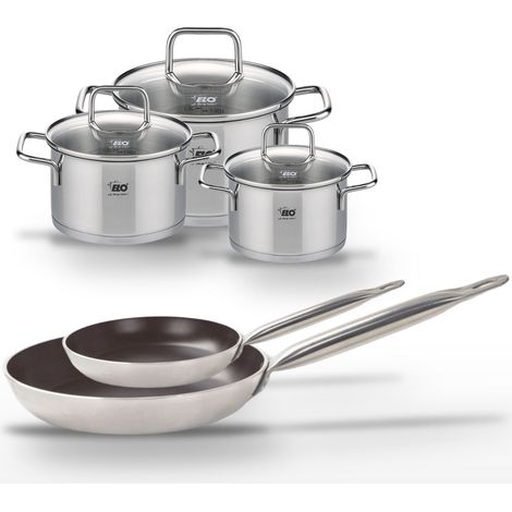 Lot 2 Poêles 24/32 cm avec revêtement céramique sans PFAS et 3 Faitouts 14/16/20 cm Elo Bistro Line Citrin (1/5)