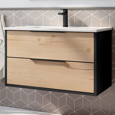 Meuble de salle de bain 80cm simple vasque - 2 tiroirs - sans miroir - ALBA (1/2)