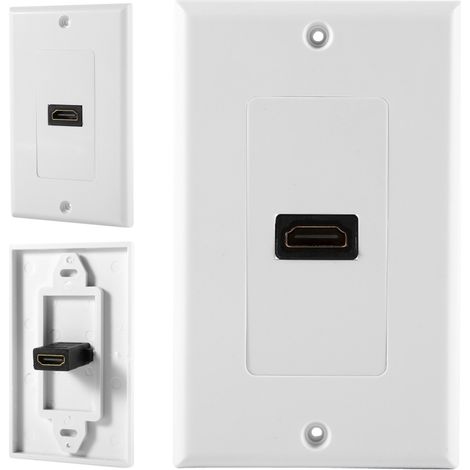 Beyamis Plaque murale plaquée or 1 port HDMI avec Ethernet et façade pour lecteur DVD home cinéma, blanche. (1/5)
