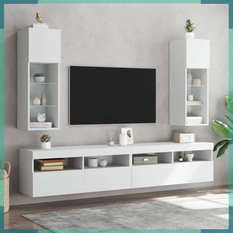 Meuble TV - 837001 - blanc - avec lumières LED - bois d'ingénierie et verre (1/5)