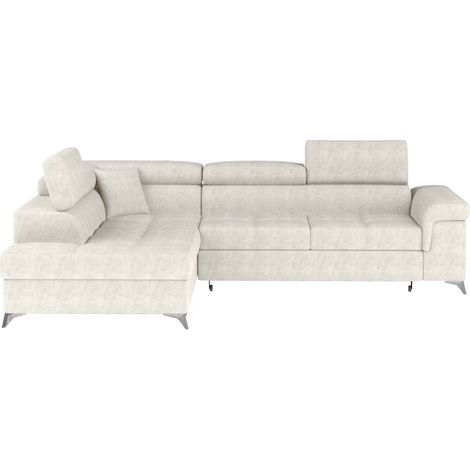 Canapé d'angle convertible tissu MARIDO - Coffre et appuis-tête réglables angle gauche-Beige clair-angle gauche (1/5)