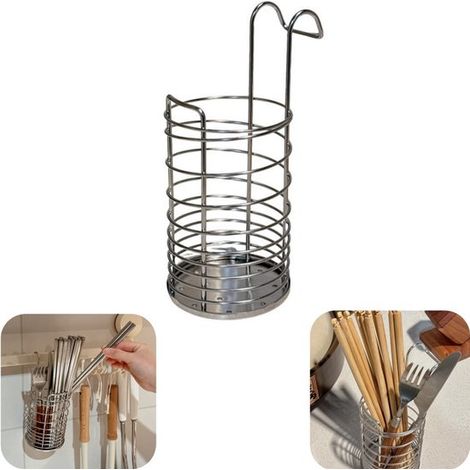 Égouttoir à couverts en inox - range-baguettes et fourchettes suspendu avec trous d'écoulement, argent, 18 x 8 cm (1/5)