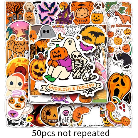 50 autocollants de graffiti d'Halloween, autocollants de vacances, bricolage, skateboard, tasse d'eau, bagages, autocollants imperméables (1/2)
