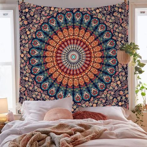Tapisserie bohème mandala hippie paon psychédélique,tenture murale chambre(200x150cm,couleur1) (1/2)