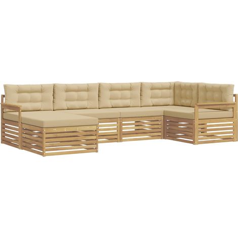 Conjunto de sofás de exterior con cojín 6 pcs y Beige Poliéster vidaXL