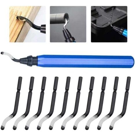 Ebavureur Outil D'ébavurage, Burr Remover avec 10 BS1010 Lames de Rechange Acier, 360 ° Rotatif Deburr Lames, PratiqueOutil pour Aluminium, l'impression 3D, Cuivre et Acier Métal, Plastique,