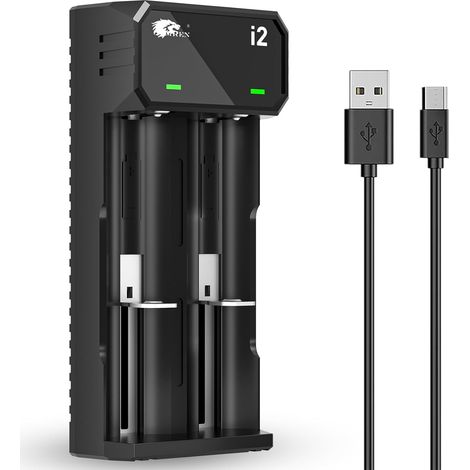 Chargeur Accu 18650, 2 Slots Chargeur Piles Rechargeable Li-ION 3,7V 18650 18490 18350 18500 17500 14500 20700 21700 26650 Batterie au Lithium (avec USB-C) (1/5)