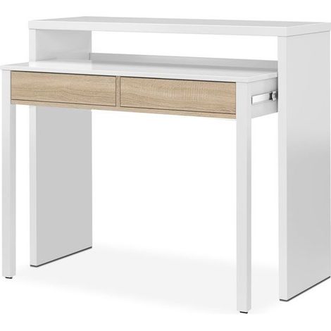 Mesa Escritorio desplegable en Color Blanco Artik y Roble Canadian 98x87x36 cm (1/10)