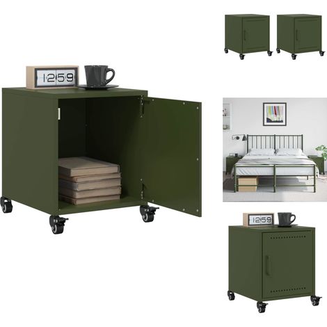 Tables de chevet 2 pcs vert olive 36x39x43,5 cm acier - Table De Chevet - Meuble De Chambre - Table Nuit - Meuble Déco - Rangement Tiroir (1/5)