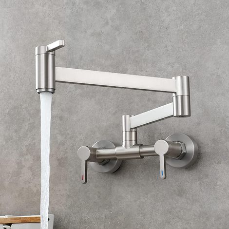Robinet mitigeur de cuisine mural pliable en métal brossé pour eau chaude et froide, pour lavabo carré (1/5)