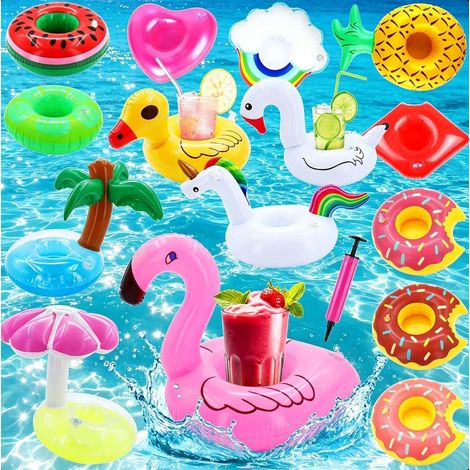 Lot de 15 porte-gobelets gonflables pour piscine Gobelet gonflable pour piscine, fête sur la plage, pour enfants, famille, piscine, fête, plage, avec 1 pompe à air (1/5)