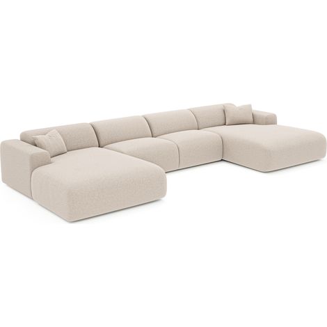 Canapé panoramique 7 places en tissu tramé beige MYRA (1/5)