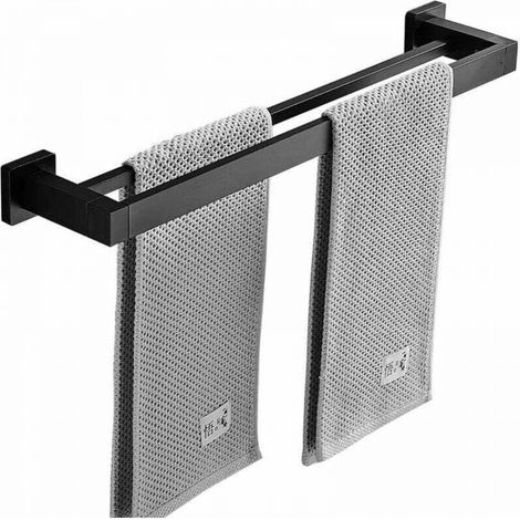 Serviette Noir Mat Double Barre Porte-Serviettes Support Mural En Acier Inoxydable 2 Barres Étagère De Salle De Bain - 40Cm (1/5)