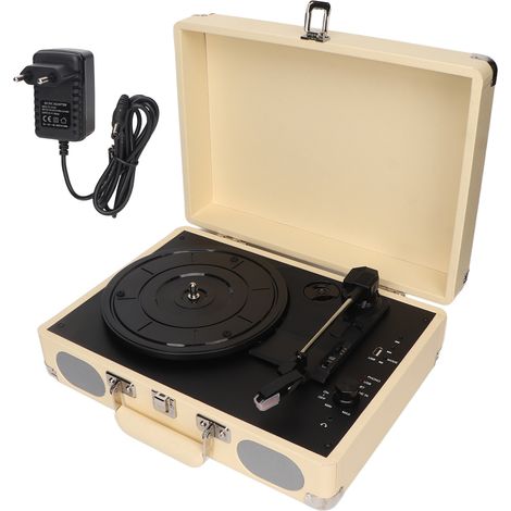 Tourne-disque Bluetooth avec 2 haut-parleurs intégrés, stéréo portable 3 vitesses, prise UE 100-240V (1/5)
