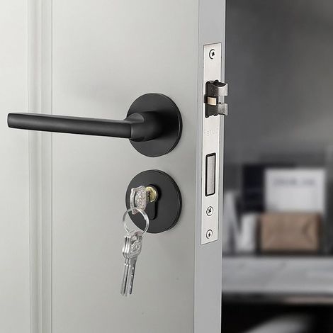 Poignée de Porte, Acier Inoxydable Poignet de Porte Interieur avec Serrure Portes avec 4 Clés pour Chambres pour Portes d'une Epaisseur de 30 à 50 mm Noir (1/5)