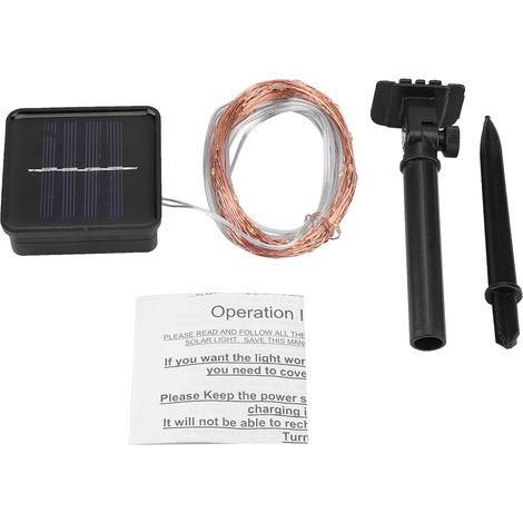 Guirlande lumineuse solaire à fil électrique, 100 LED, 8 modes d'éclairage décoratifs pour jardin et terrasse. (1/5)