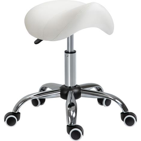 AMXCNOY Tabouret à roulettes fauteuil pivotant réglable en hauteur tabouret sellerie rembourré en Blanc pour bureau et maison (1/5)