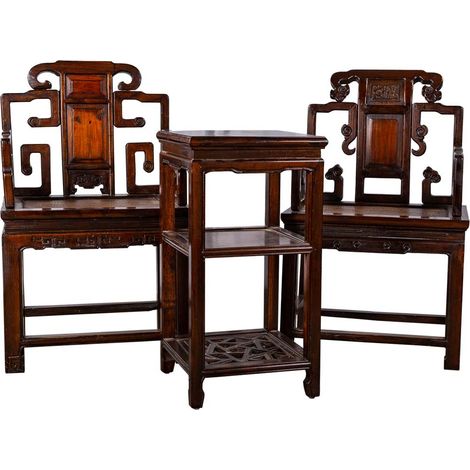 Set mesa y 2 sillas de madera color café 40x40x75/55x45x95 (1/5)
