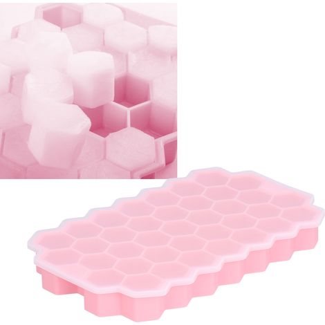 Bac à glaçons alvéolé à 37 compartiments avec couvercle en silicone alimentaire, rose, idéal pour la maison et les bars.