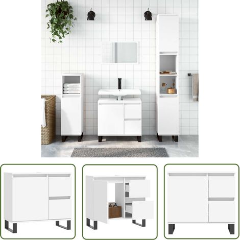 The Living Store Badschrank Weiß 65x33x60 cm Holzwerkstoff - Badeschrank - Holzwerkstoff - Weißer Badschrank - Badezimmermöbel - Badorganisation (1/5)