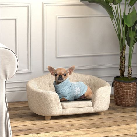Canapé pour chien avec coussin déhoussable, 70 x 47 x 30 cm, blanc crème HAVRYA (1/5)
