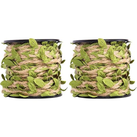 2 bobines de corde en rotin artificiel avec feuilles vertes, résistantes et coupables pour la (1/5)