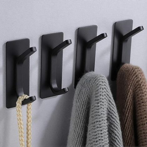 Crochets adhésifs noirs - Porte-serviettes en acier inoxydable, lot de 4 (1/4)