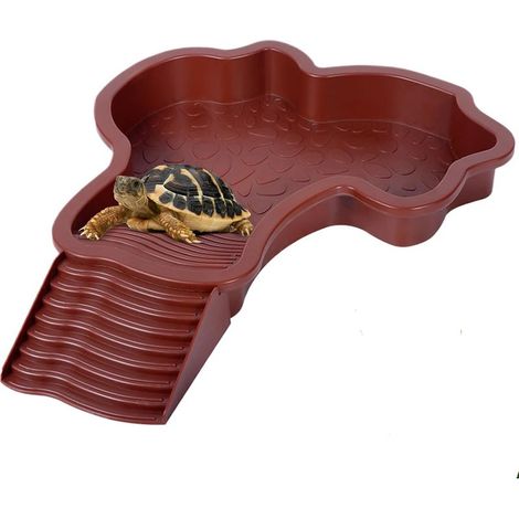 Abreuvoir Tortue Terrestre, Plat d'eau Bassin pour Tortue de Piscine avec Rampe, Bol d'eau pour Reptiles avec Échelle, Mangeoire Tortues Terrestre, pour Tortues, LéZards Et Gecko (Red Brown) (1/5)