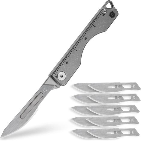 Titanium Klappmesser mit 24 Klinge, integriertem Lineal und Schlüsselanhängerloch
