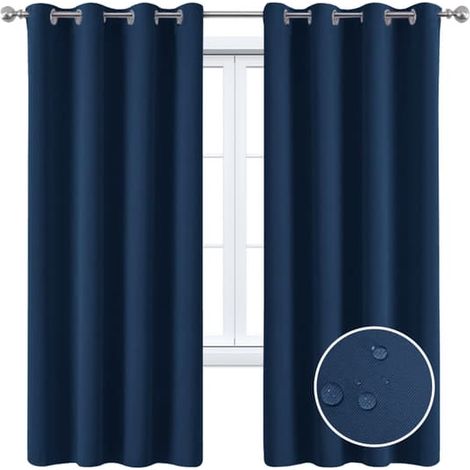 Rideaux occultants - rideaux courts thermiques isolants avec anneaux pour la chambre - rideaux souples pour petites fenêtres de salon - bleu - 334 x 466 cm (1/3)